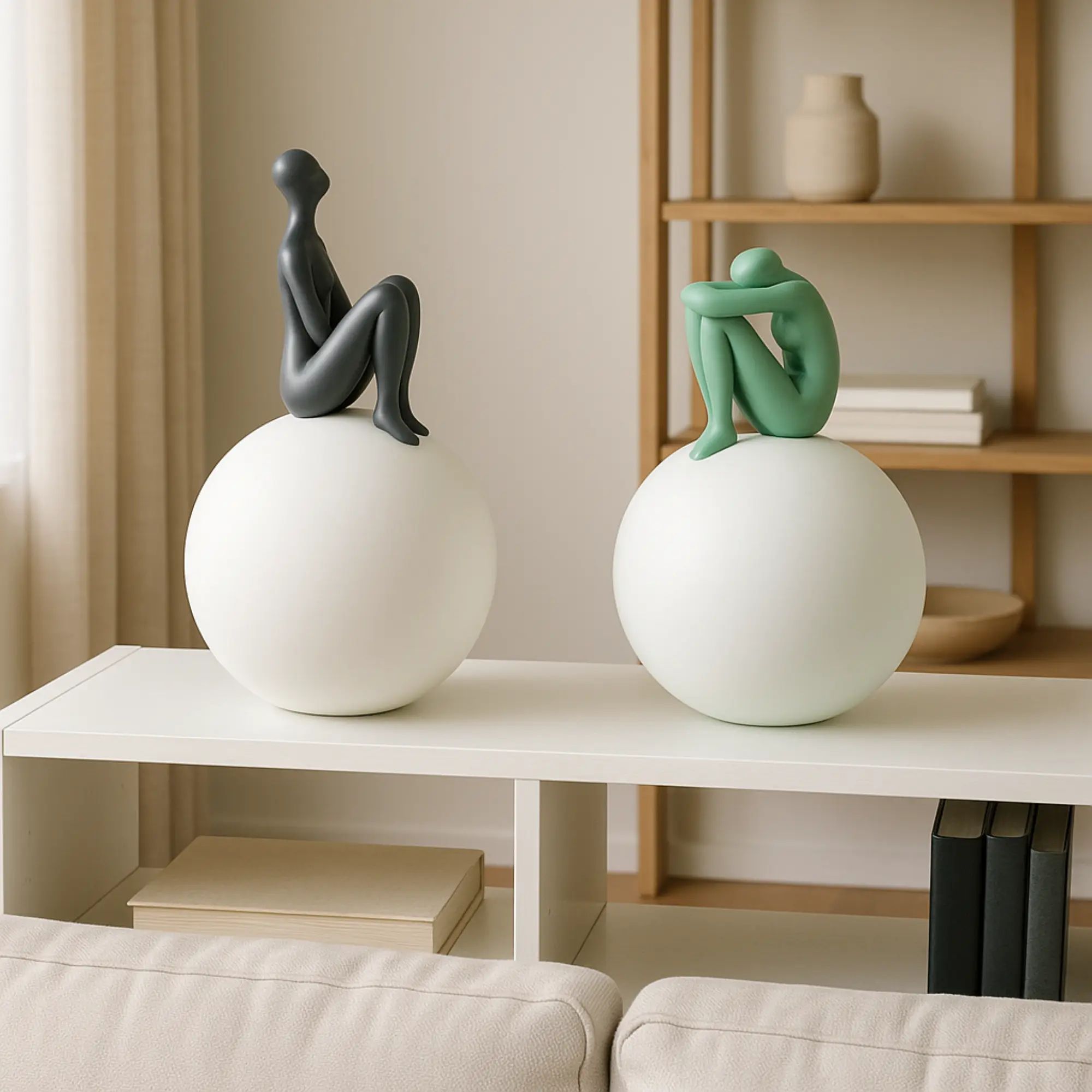 Dekofigur - Mensch auf einer Kugel - Modernes Deko-Objekt Figurenskulptur Réflexion Moderne aufgestellt im Interieur