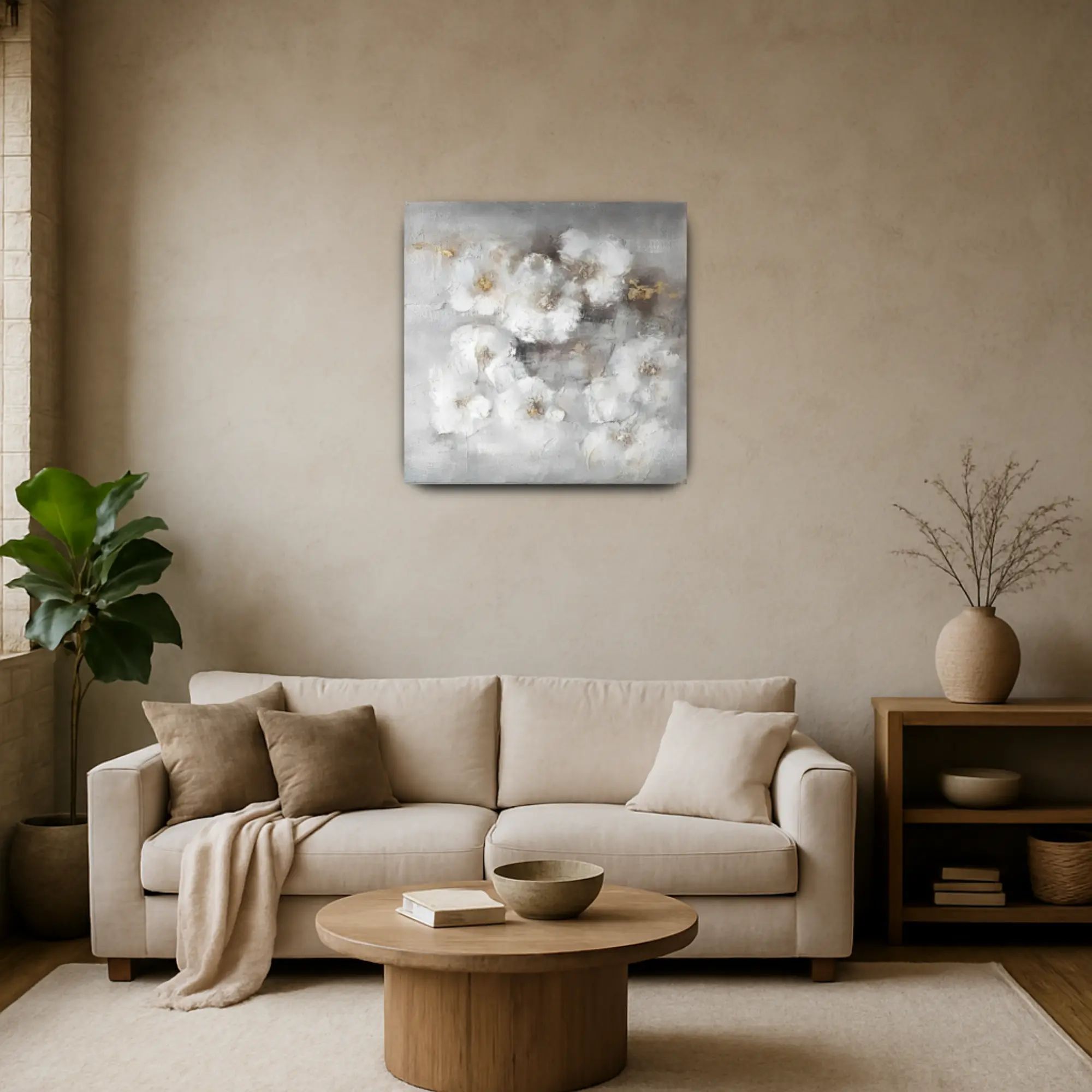 Großes Gemälde - Flores Eternas aufgestellt im Interieur