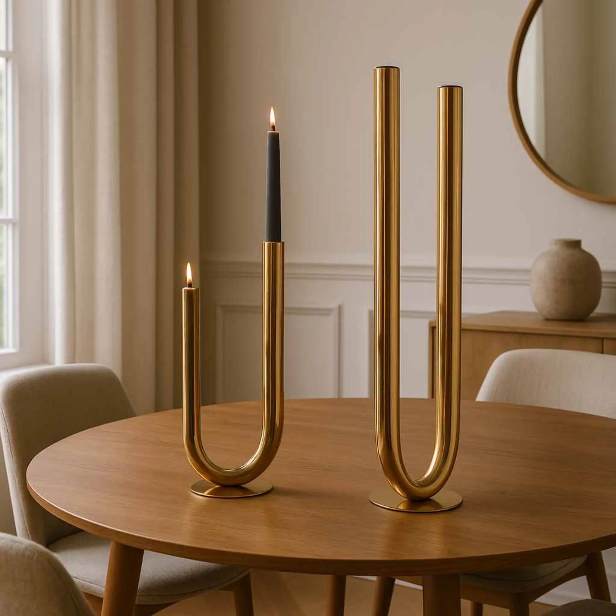 Kerzenständer-Set - U-Form Stabkerzen - Designer Kerzenhalter Leuchter Enamigi aufgestellt im Interieur