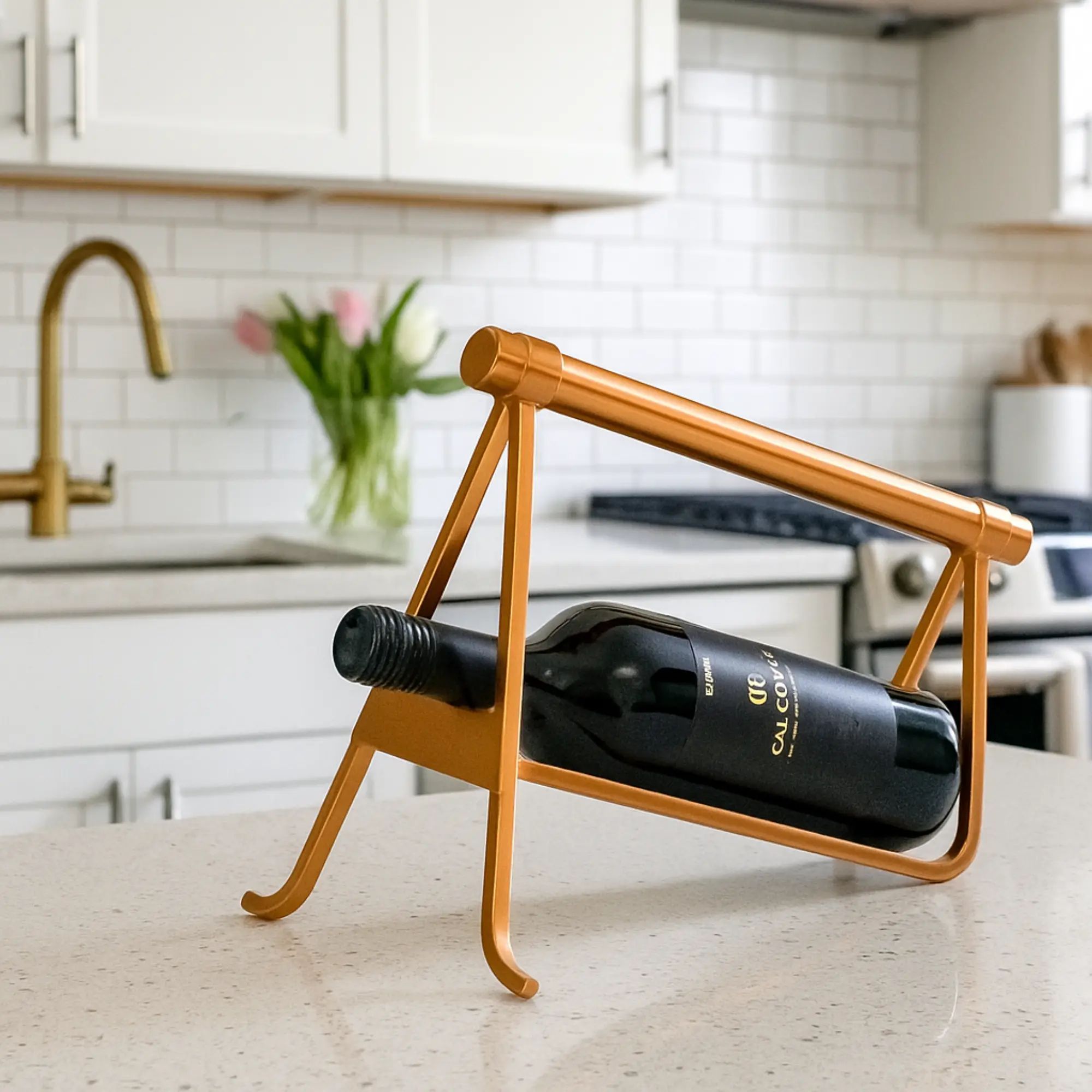 Weinhalter - für den Tisch - Flaschenhalter Modern mit Goldständer Goso gold matt