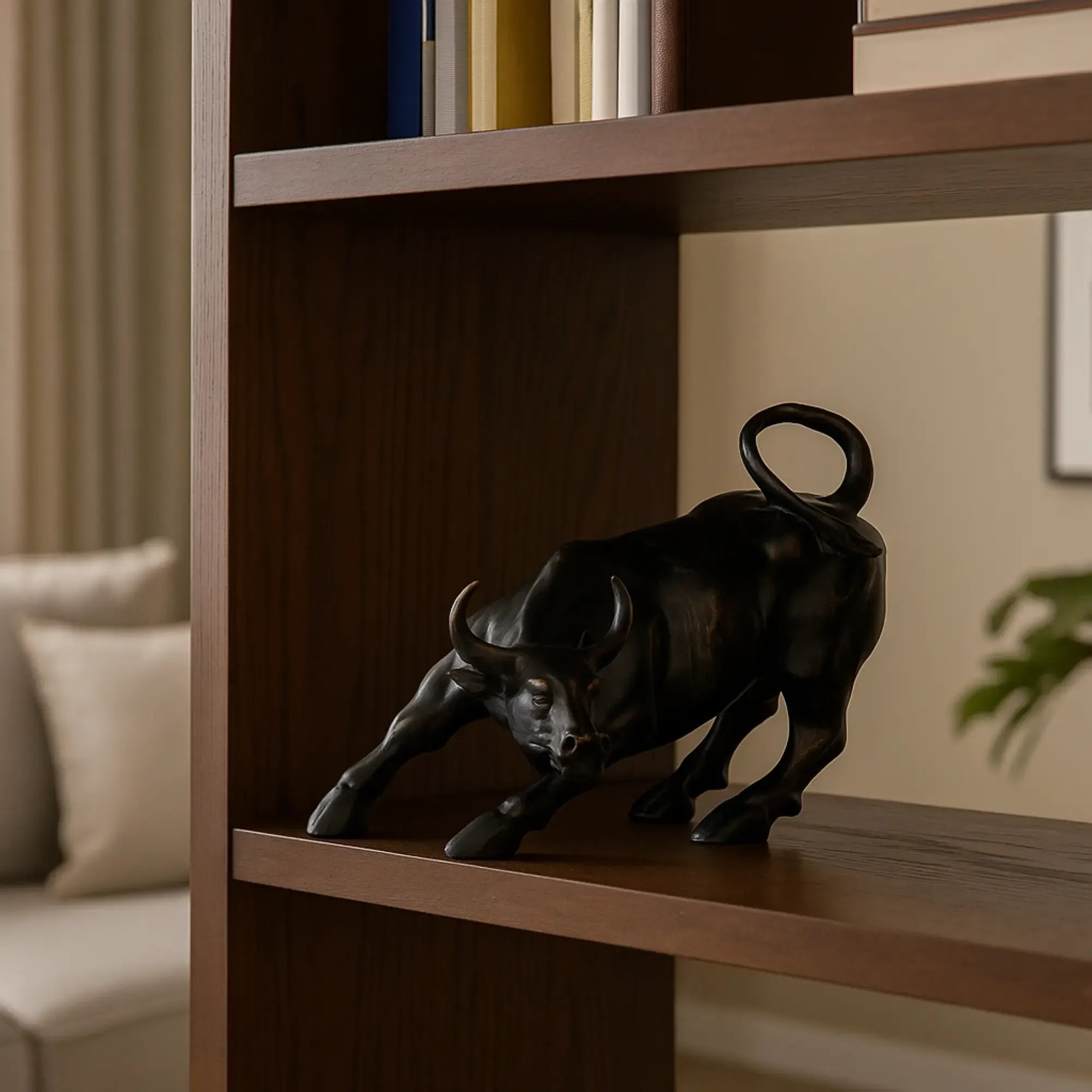 Tierfigur - Skulptur Kraftvoller Bulle Taurus Fortis aufgestellt im Interieur