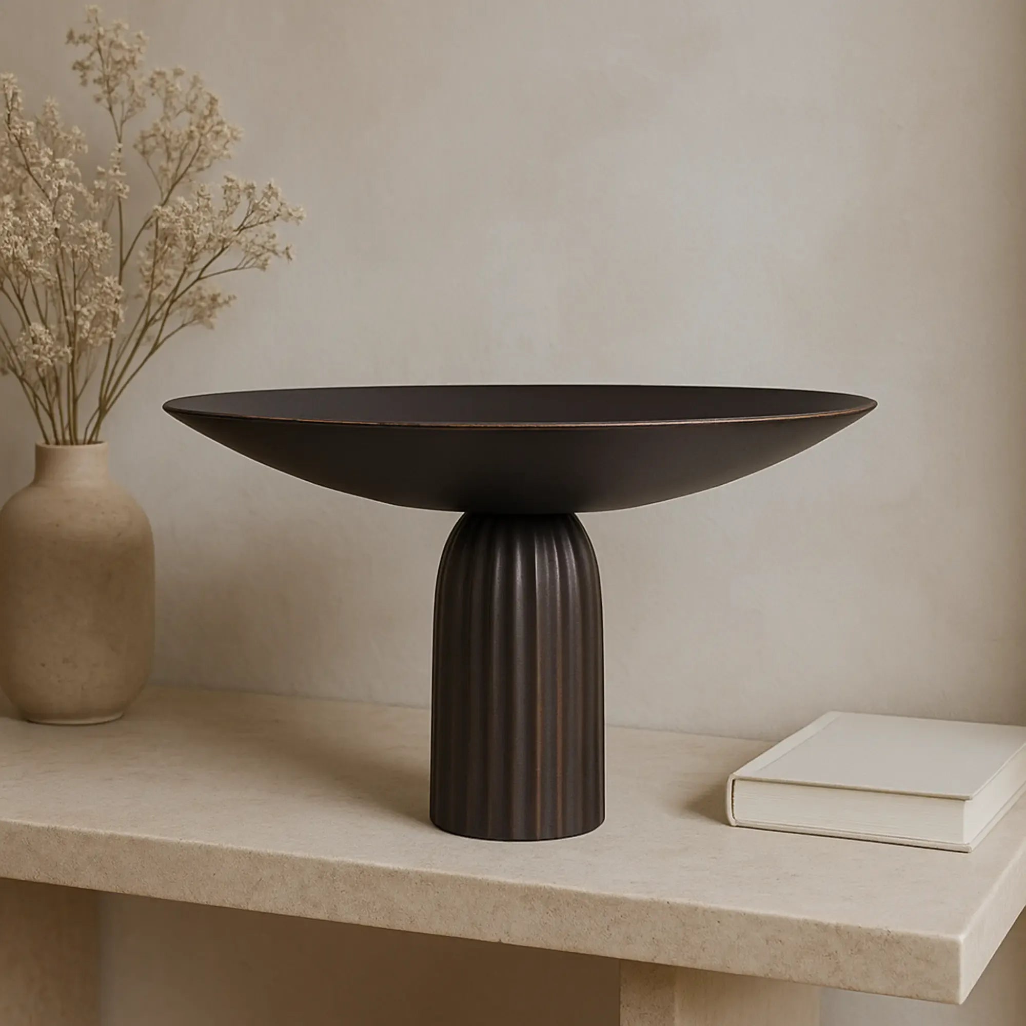 Runde-Schale - auf Relief Fuß - Edle Runde Obstschale Metallschale Kaktus