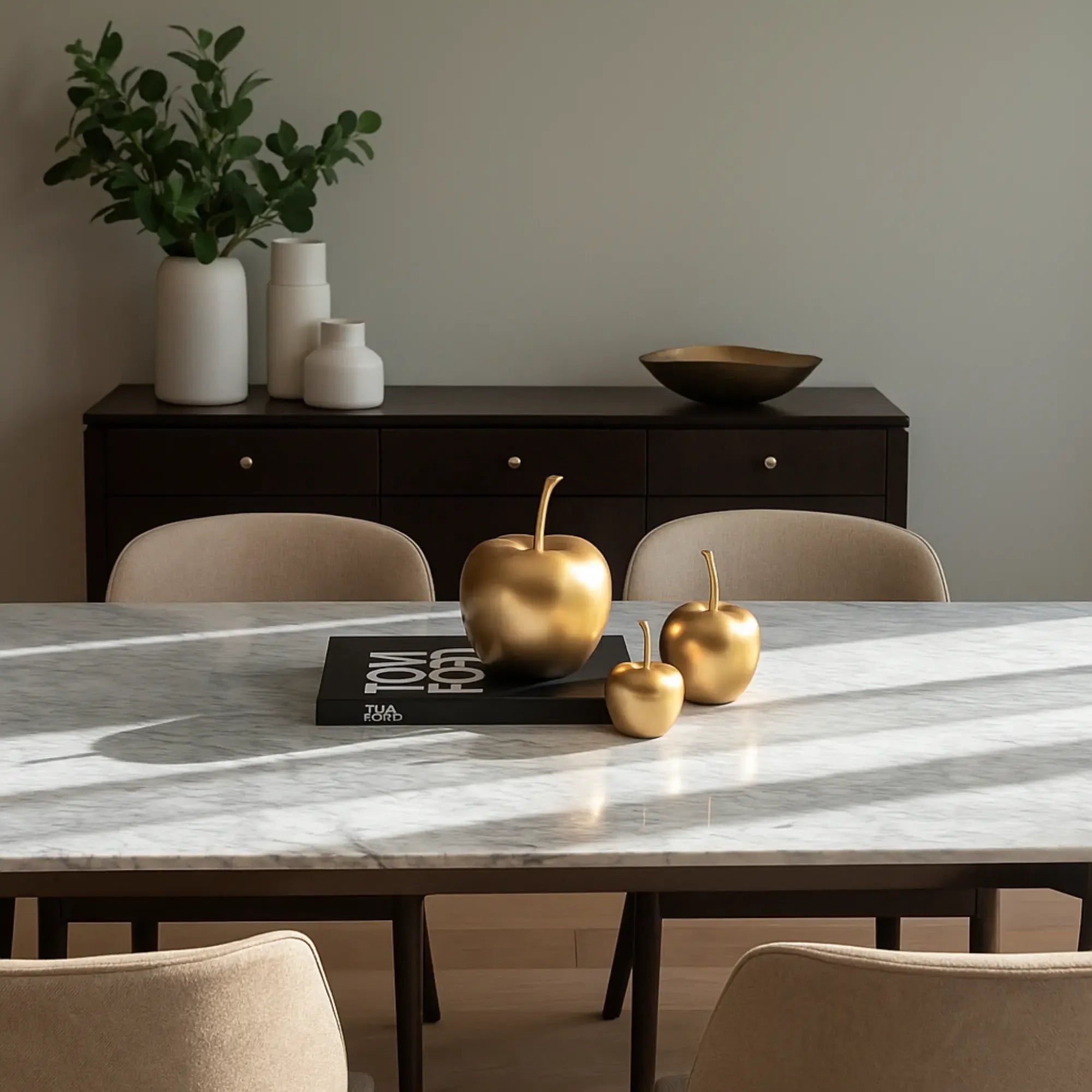 Dekoobjekt - Goldene Apfelfigur SET - Skulpturale Tischdeko Goldapfel-Set Pomme d’Or Default Title