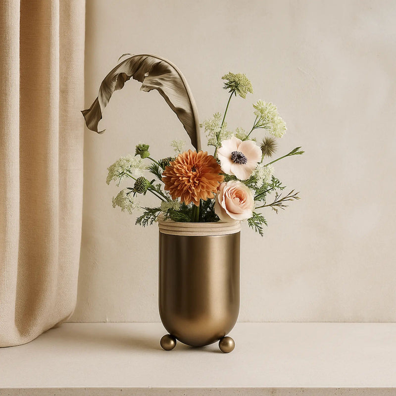 Dekovase - Bronzeoptik rund - Große Tischvase Trockenblumen-Vase Romano