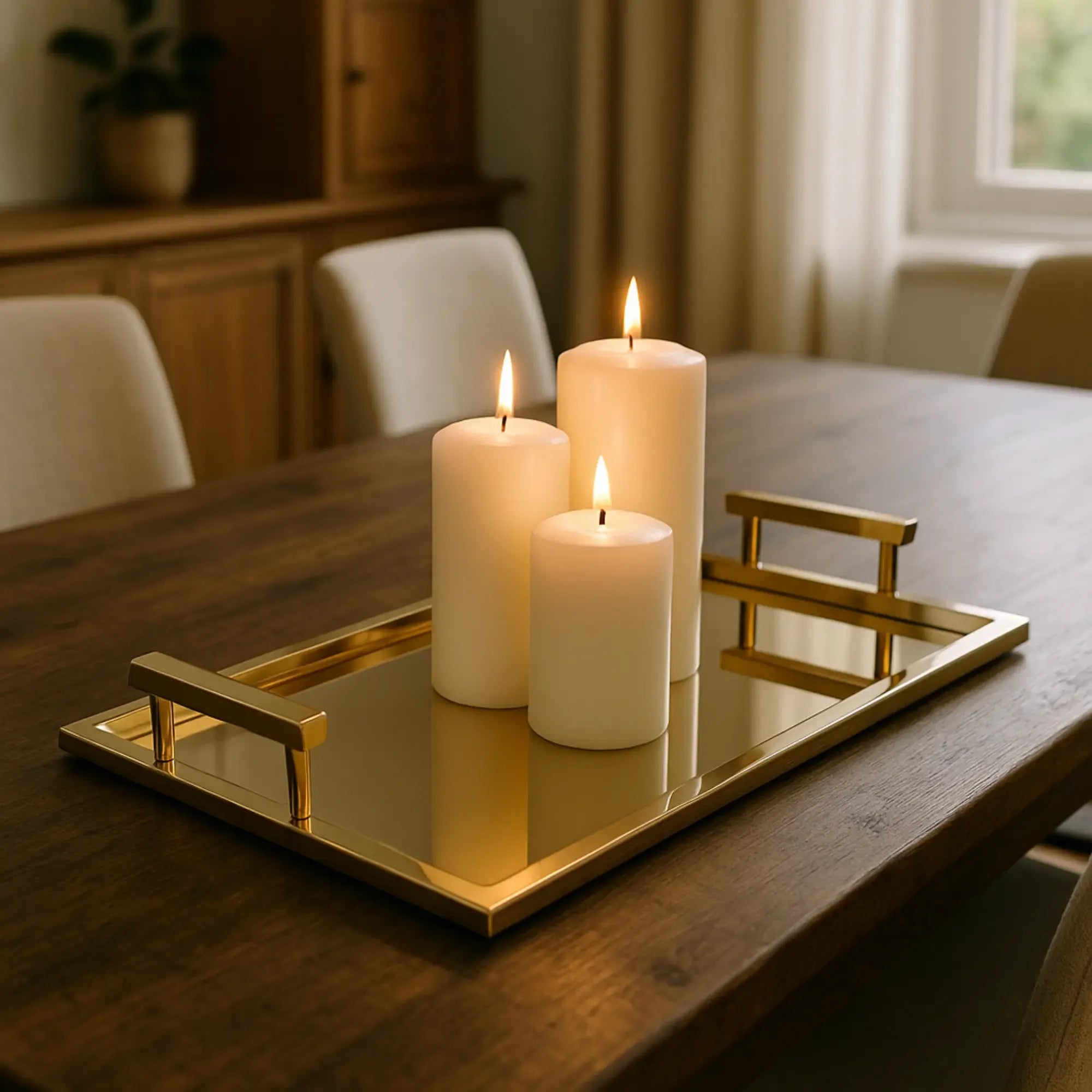 Serviertablett - mit Griff Gold - Edles Tragetablett rechteckig Glatis