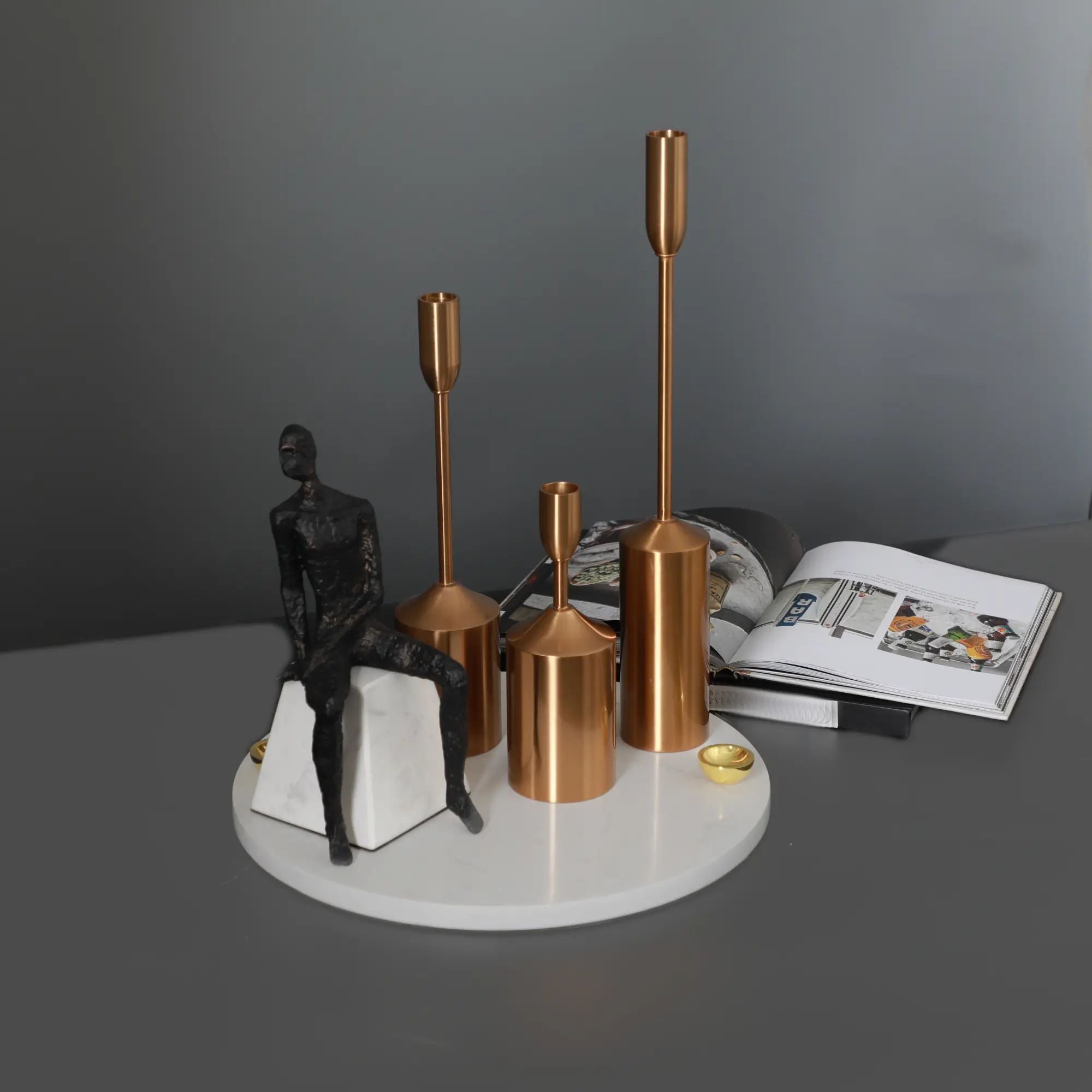 Kerzenständer-Set - für Dünne und Dicke Kerzen - Design-Set Kerzenleuchter Versatil Antikgold
