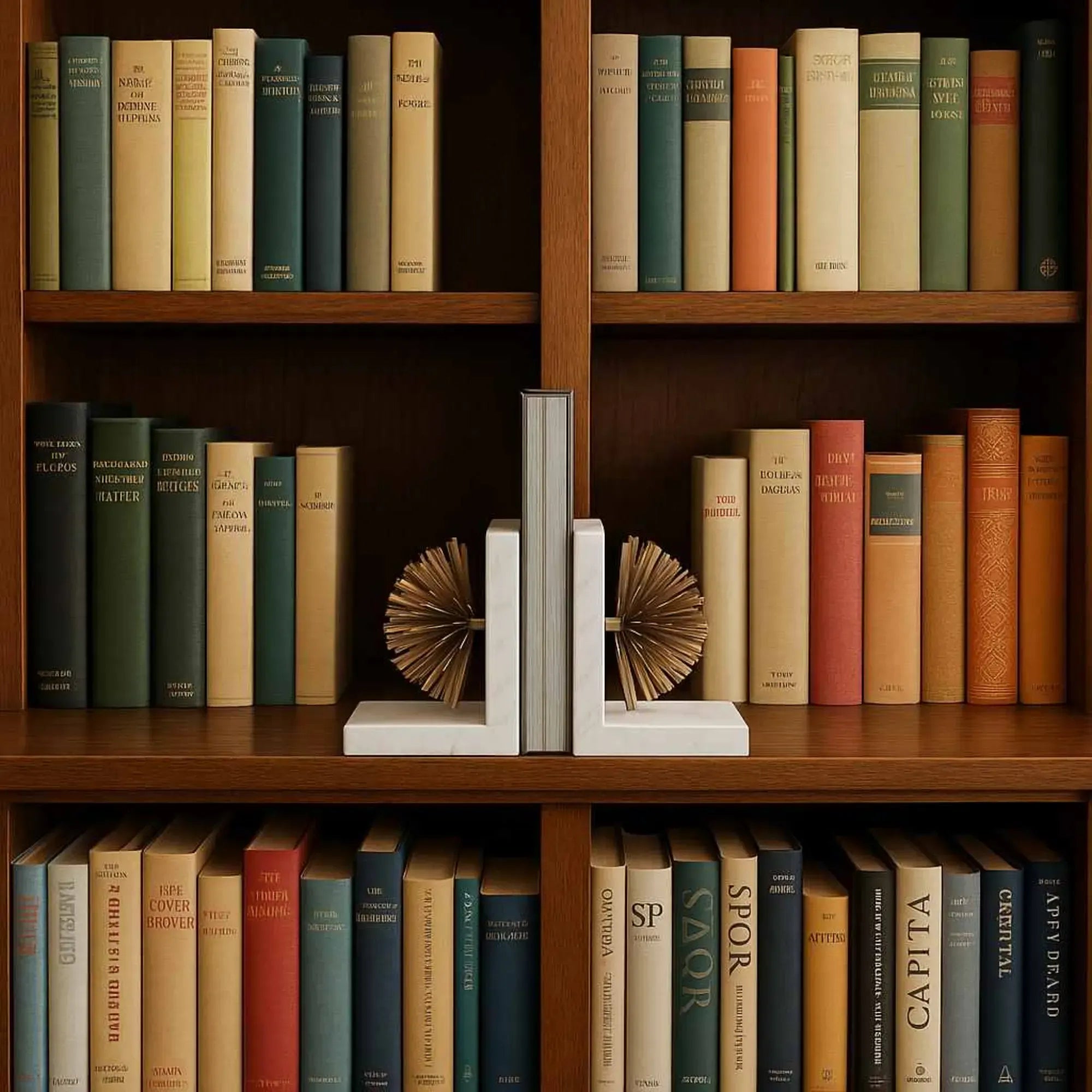 Buchstütze - mit goldenen Stacheln - Marmor Buchständer moderne Deko-Halterung mit Strahlen Sostegno aufgestellt im Interieur