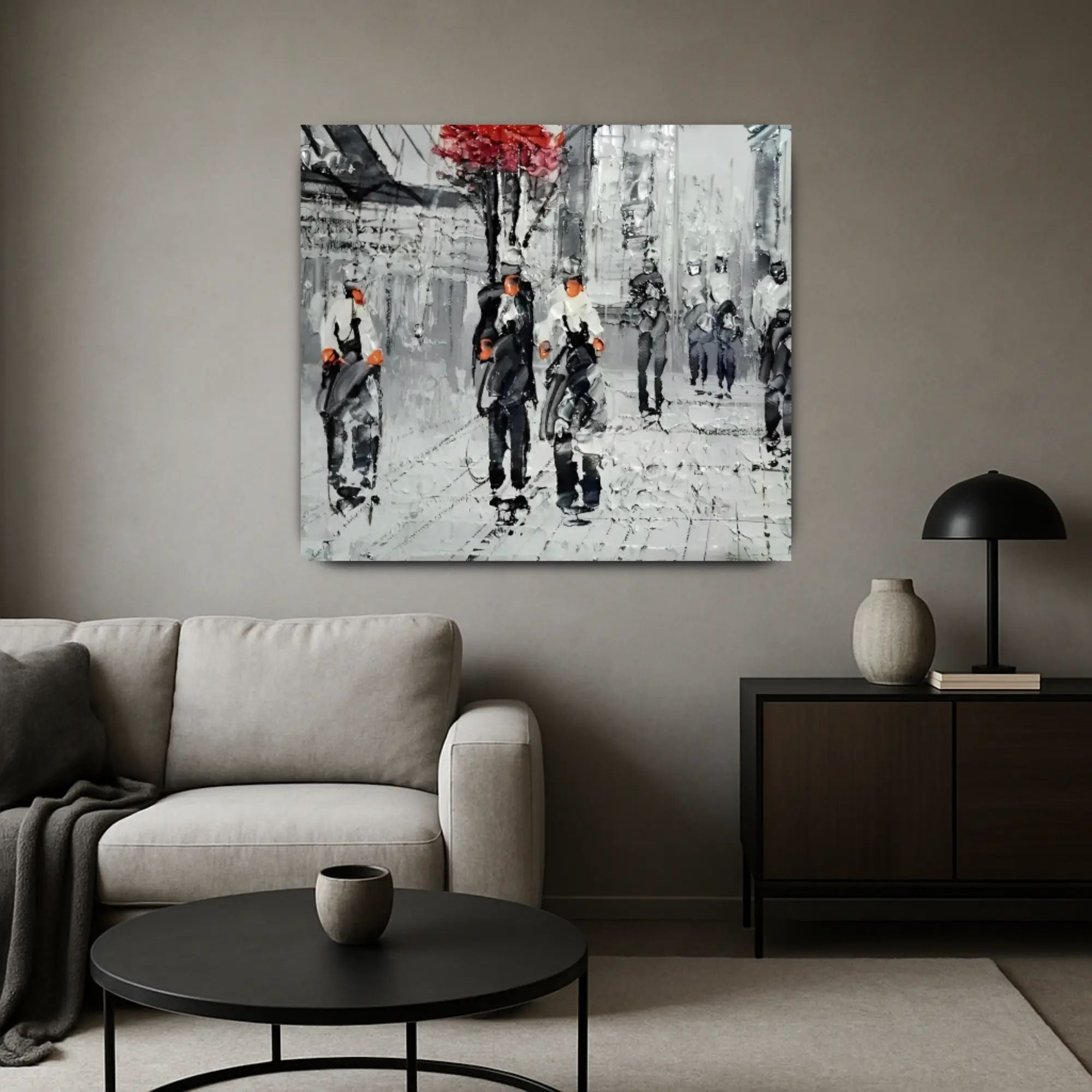 Großes Gemälde - Ciudad en Movimiento aufgestellt im Interieur