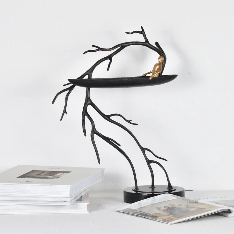 Dekofigur - mit Baum und Boot - Metall Deko Skulptur Rameur