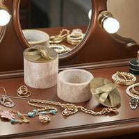 Aufbewahrungsbox - Schmuckdose aus Naturstein mit Messing-Deckel - Runde Design-Dose Aurea Travertina