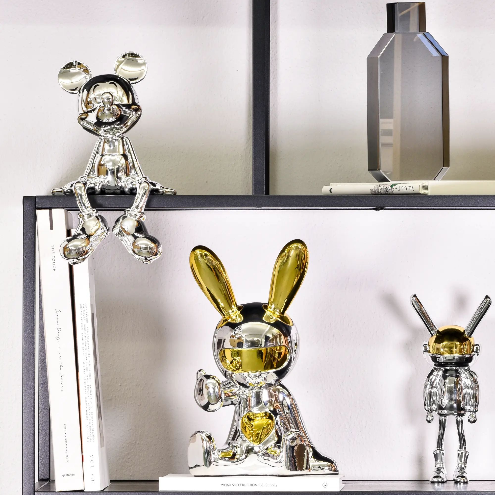 Cartoonfigur - Skulptur spiegelpolierte Hasenfigur – Cartoon Dekofigur – Pop-Art Dekoobjekt Lapin Aurum Nan