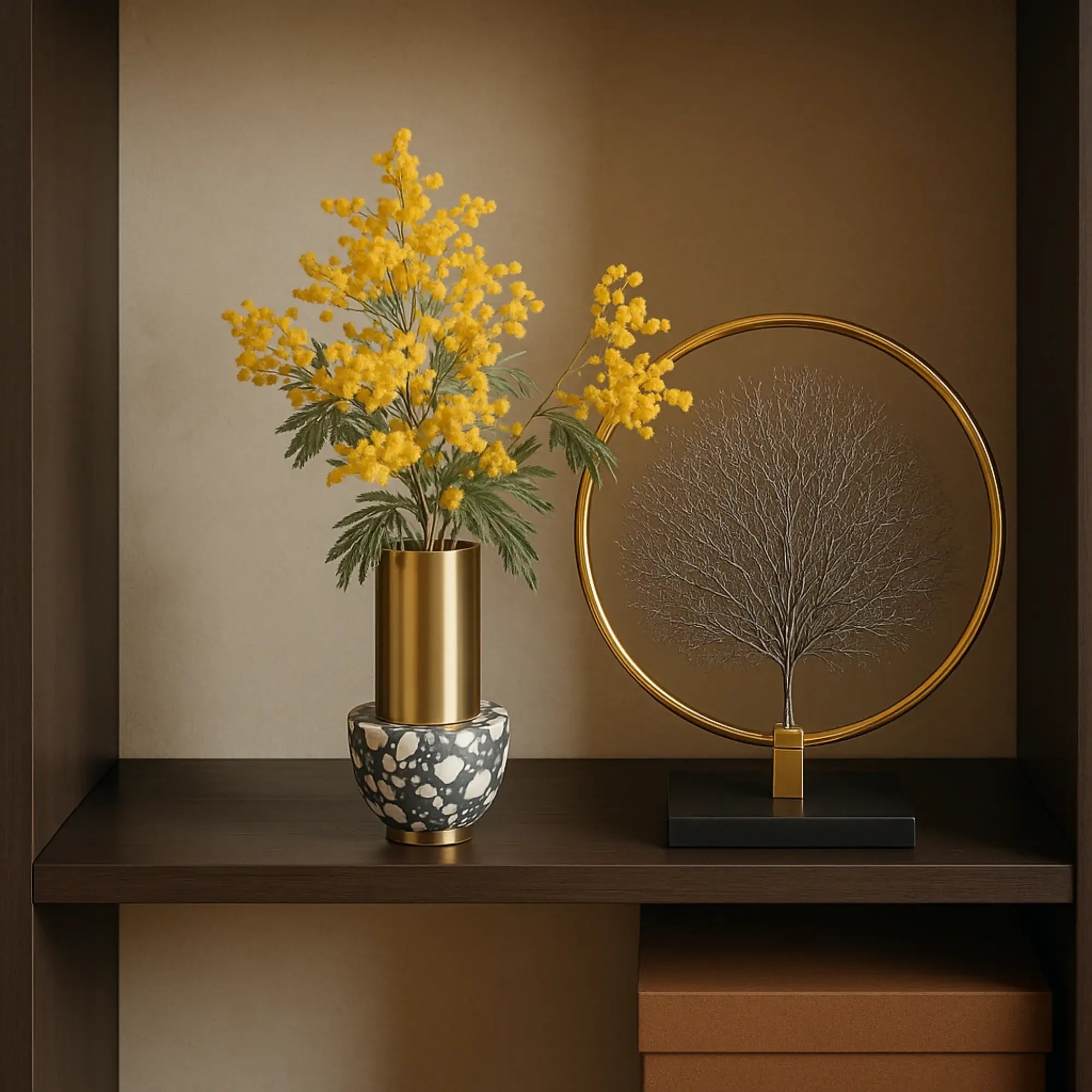 Dekoobjekt - Rund auf Marmorfuß - Edle Deko- Baumskulptur Goldring Zauberbaum Default Title