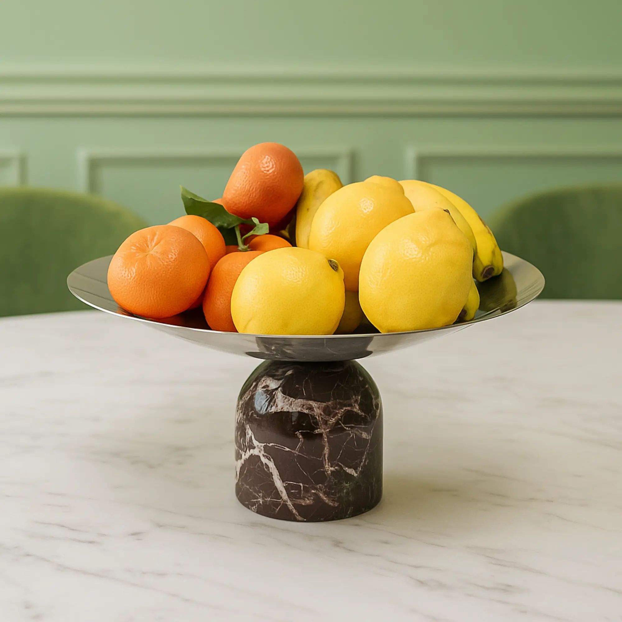 Fruchtschale - auf Marmorfuß - Servierschale Designer Obstschale Bendición aufgestellt im Interieur