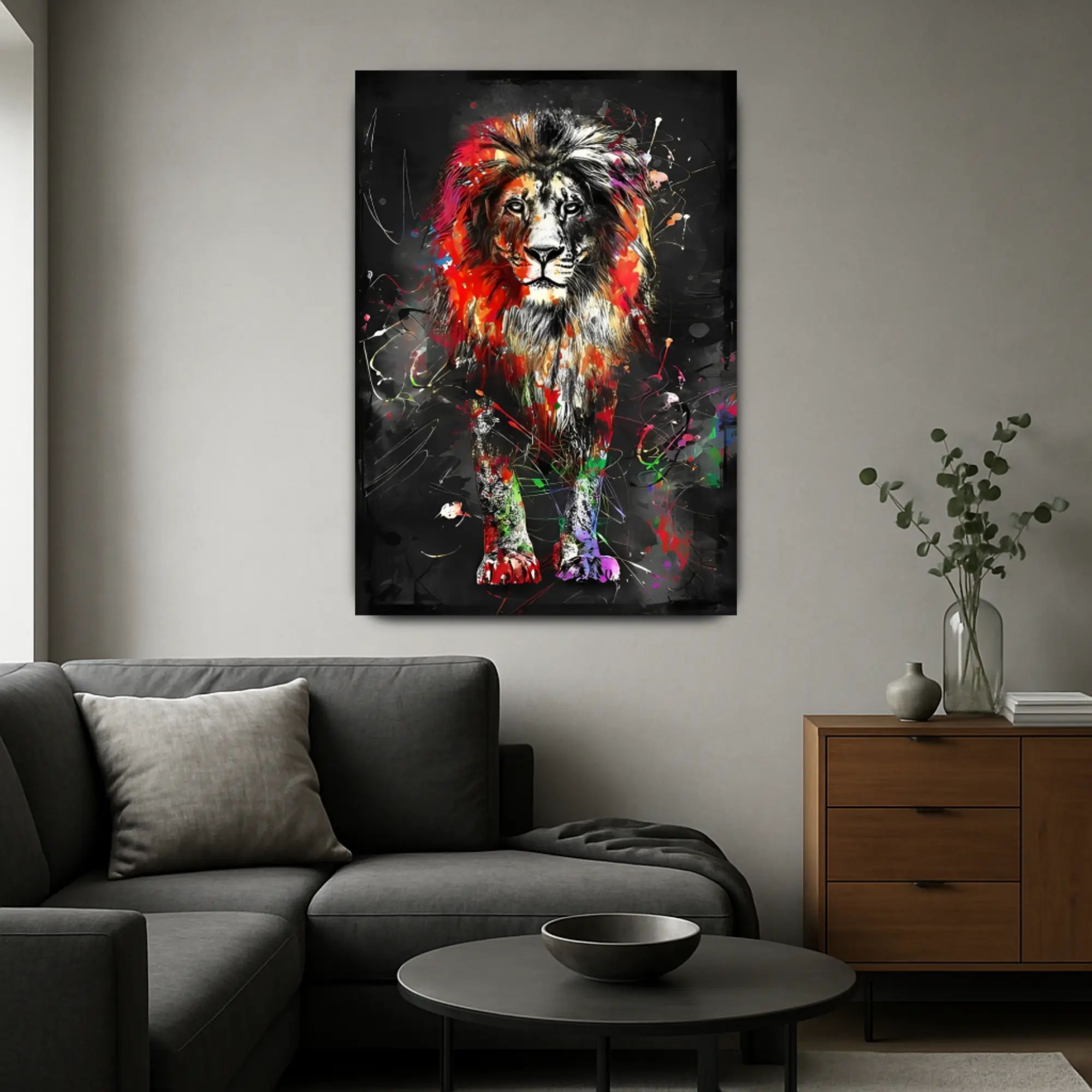 Großes Gemälde - Rey de Colores aufgestellt im Interieur