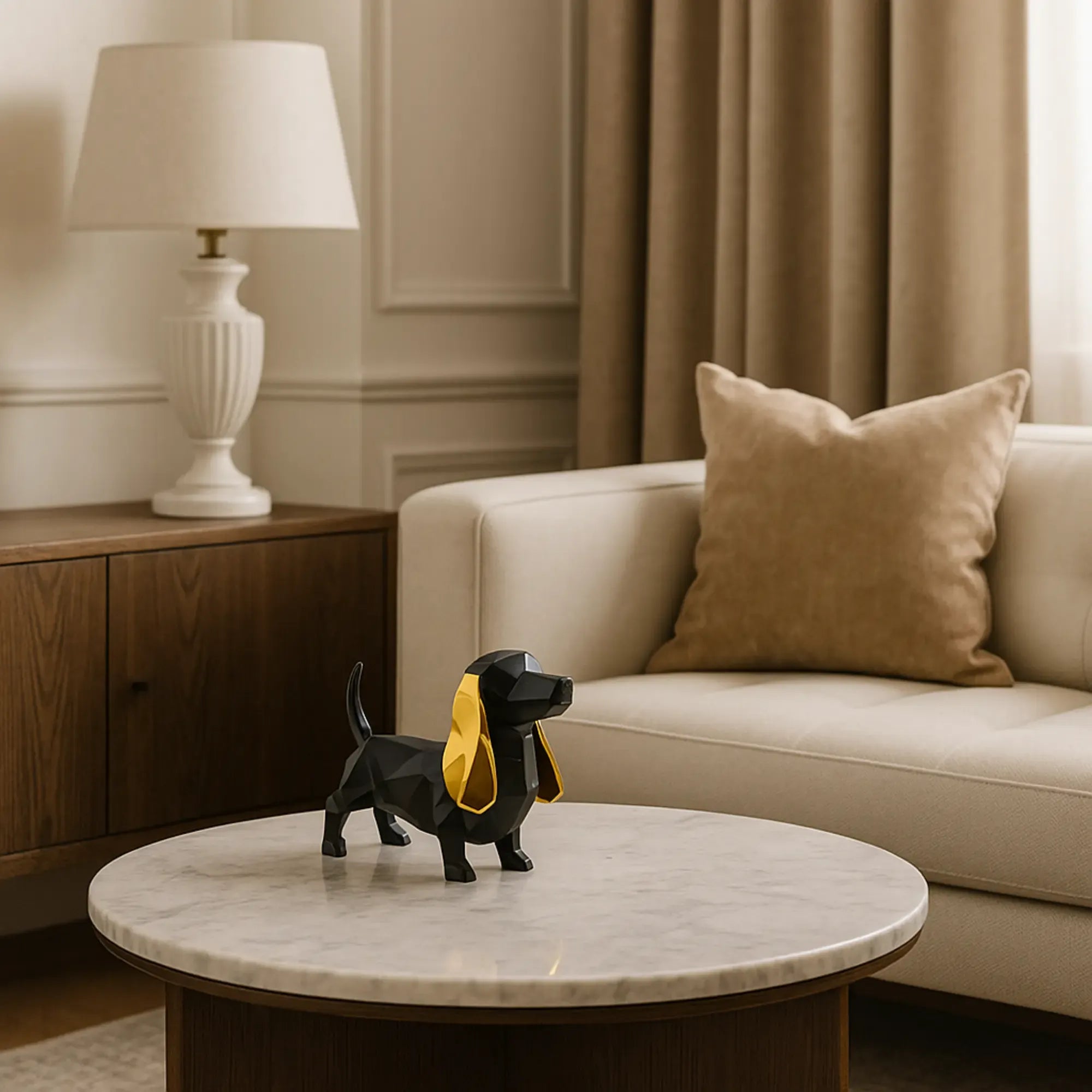 Tierfigur - Dackel - Hundfigur eckig mit Gold oder Roten ohren Teckel Schwarz-Gold