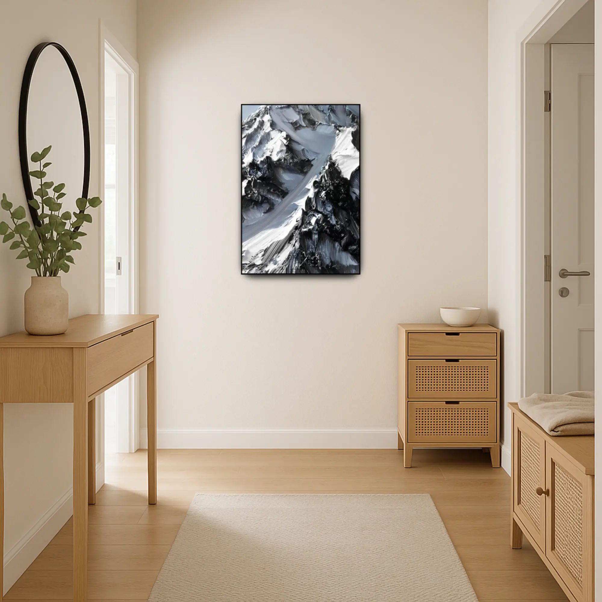 Großes Gemälde - Schnee in Alpen Berglandschaft - Cumbres Eternas aufgestellt im Interieur