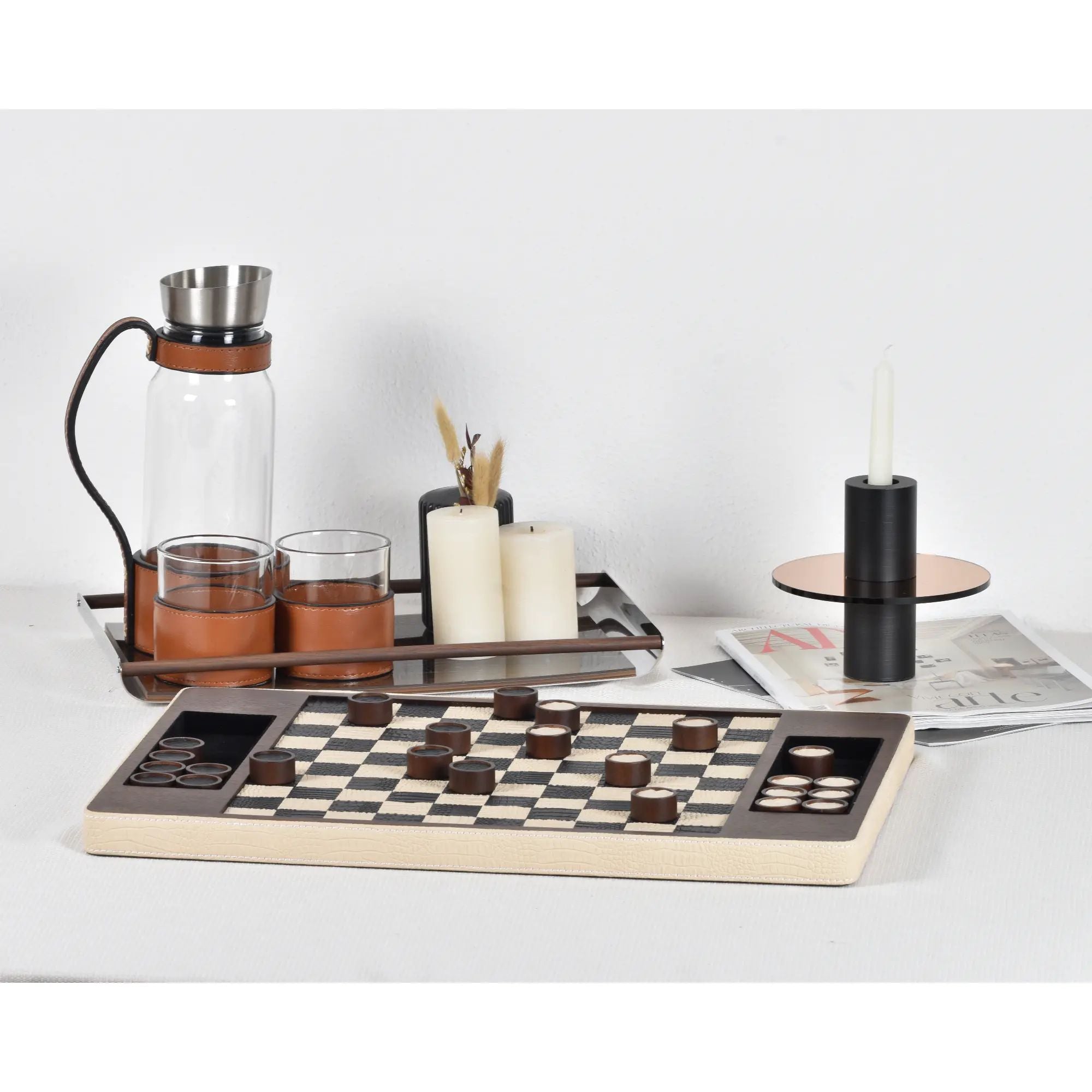 Kerzenständer - mit Kupfer Glasplatte - Design Kerzenhalter rund Edelstahl Portacandela Giro Default Title