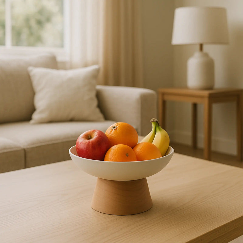 Runde-Schale - mit Holzgestell - Runde Obstschale schöne Designerschale Bol Équilibre