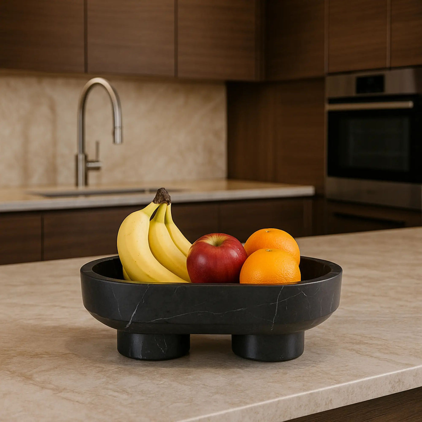 Marmorschale - oval mit Fuß - Massive Steinschale Design Deko-Schale Obsidian Tray