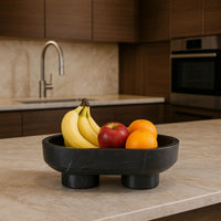 Marmorschale - oval mit Fuß - Massive Steinschale Design Deko-Schale Obsidian Tray