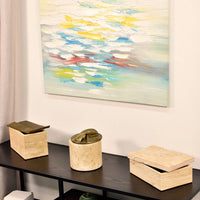 Aufbewahrungsbox - Schmuckdose aus Naturstein mit Messing-Deckel - Runde Design-Dose Aurea Travertina