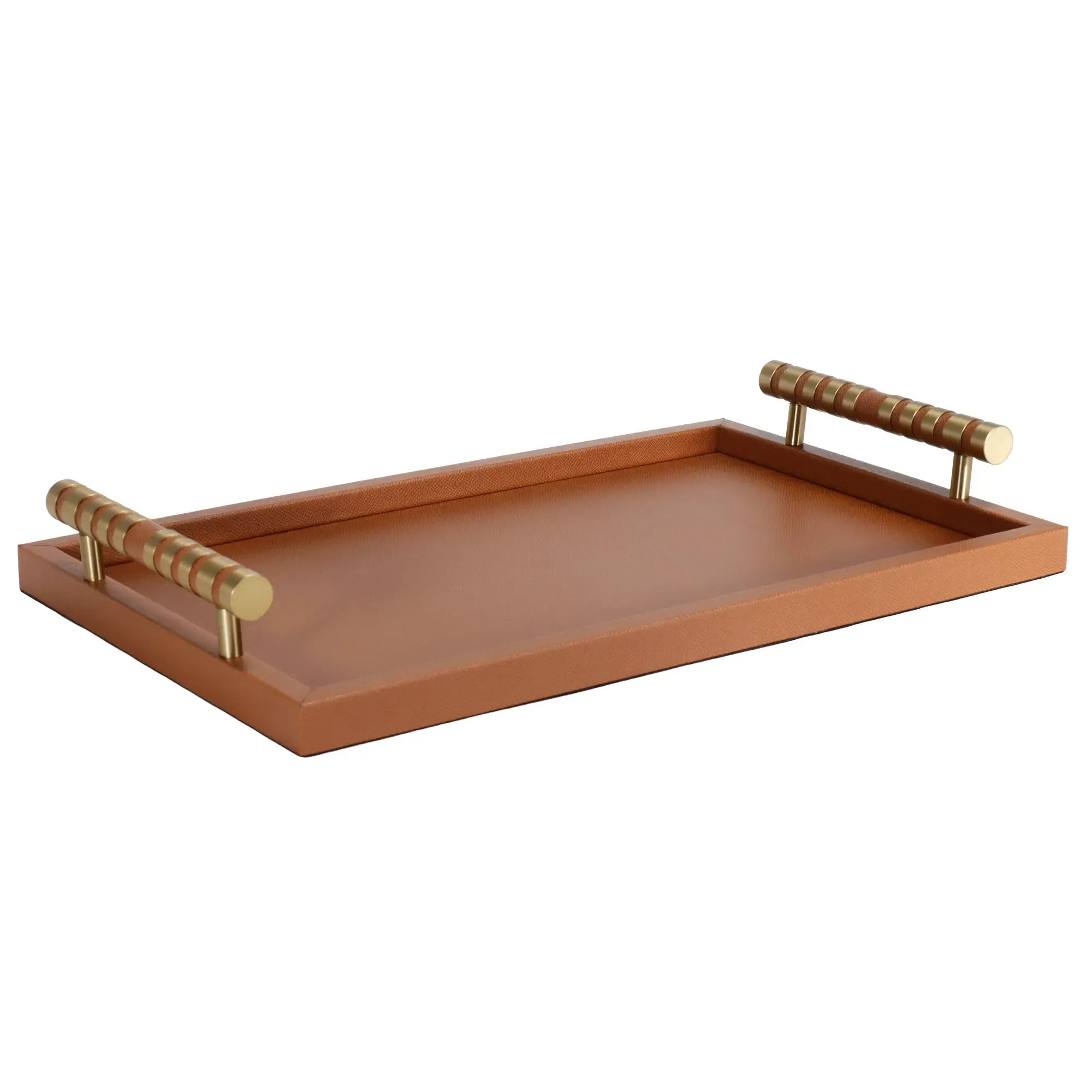 Serviertablett - Kunstleder Tablett mit Halterung Servierhelfer Cognac Leder Aurea Nan