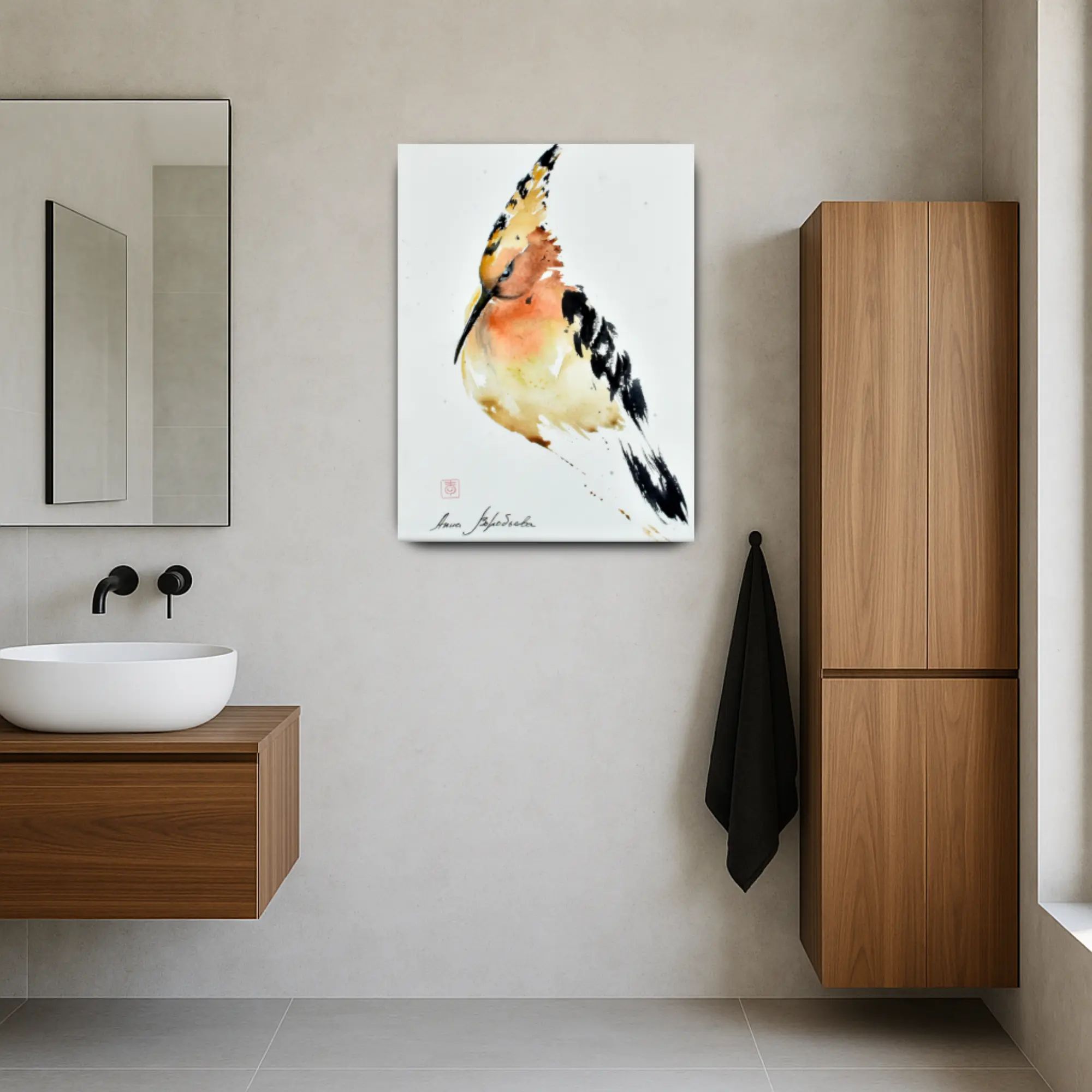 Großes Aquarellbild - Aquarellbild Edle Wandkunst Psittacus Émotion 72,5X95,5cm