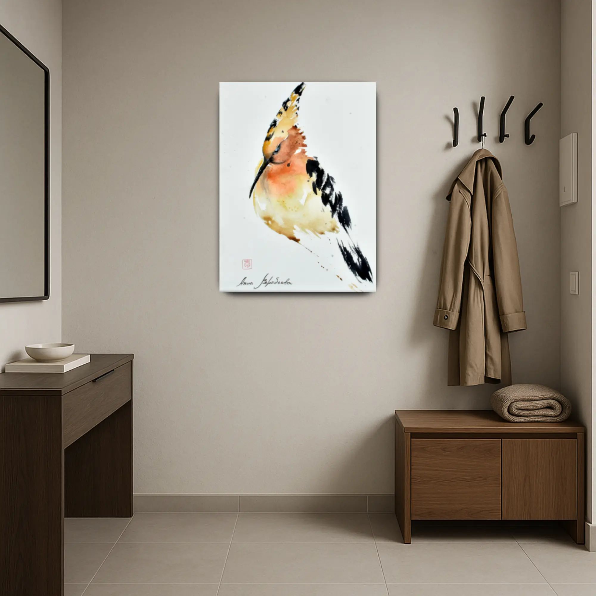 Großes Aquarellbild - Aquarellbild Edle Wandkunst Psittacus Émotion 72,5X95,5cm