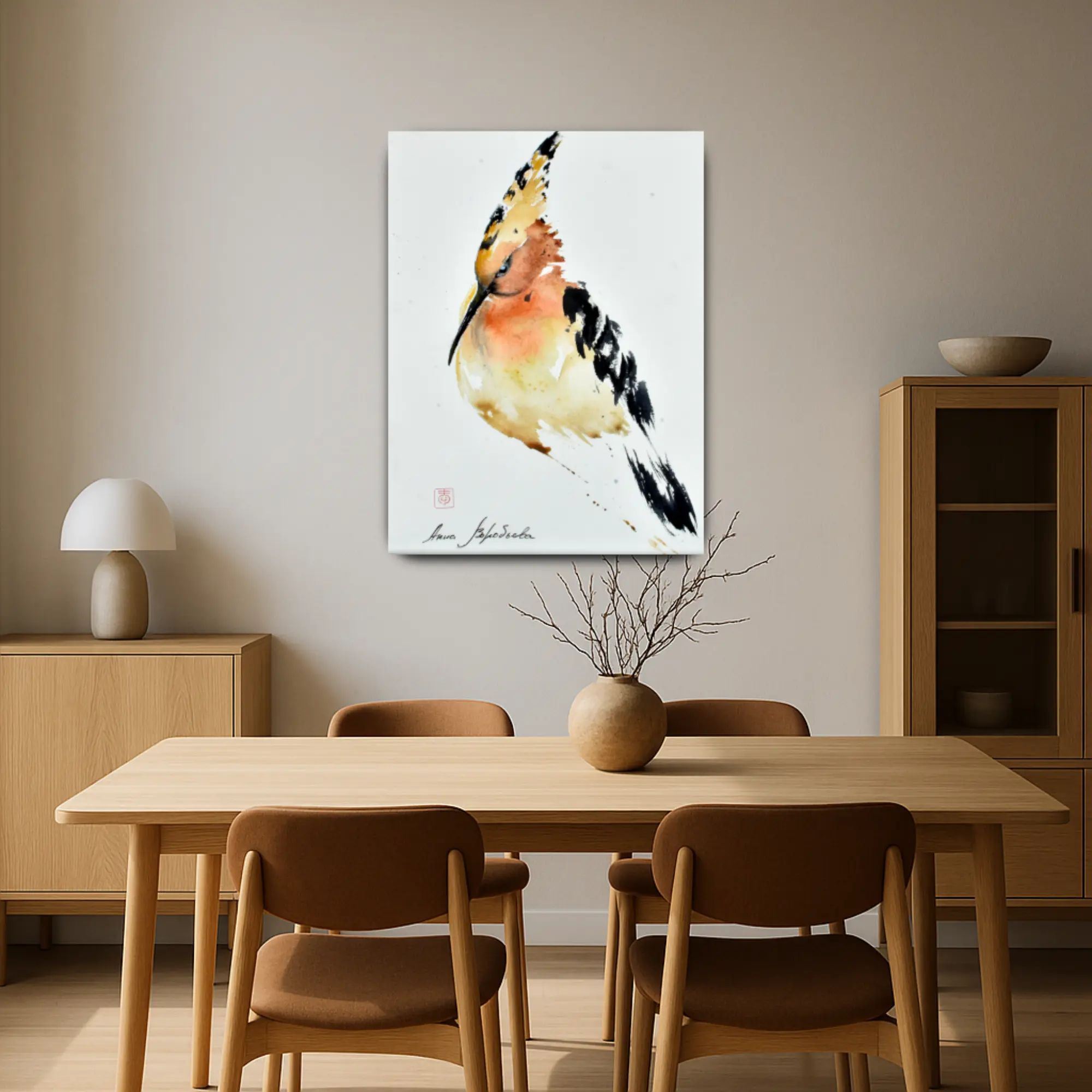 Großes Aquarellbild - Aquarellbild Edle Wandkunst Psittacus Émotion 72,5X95,5cm
