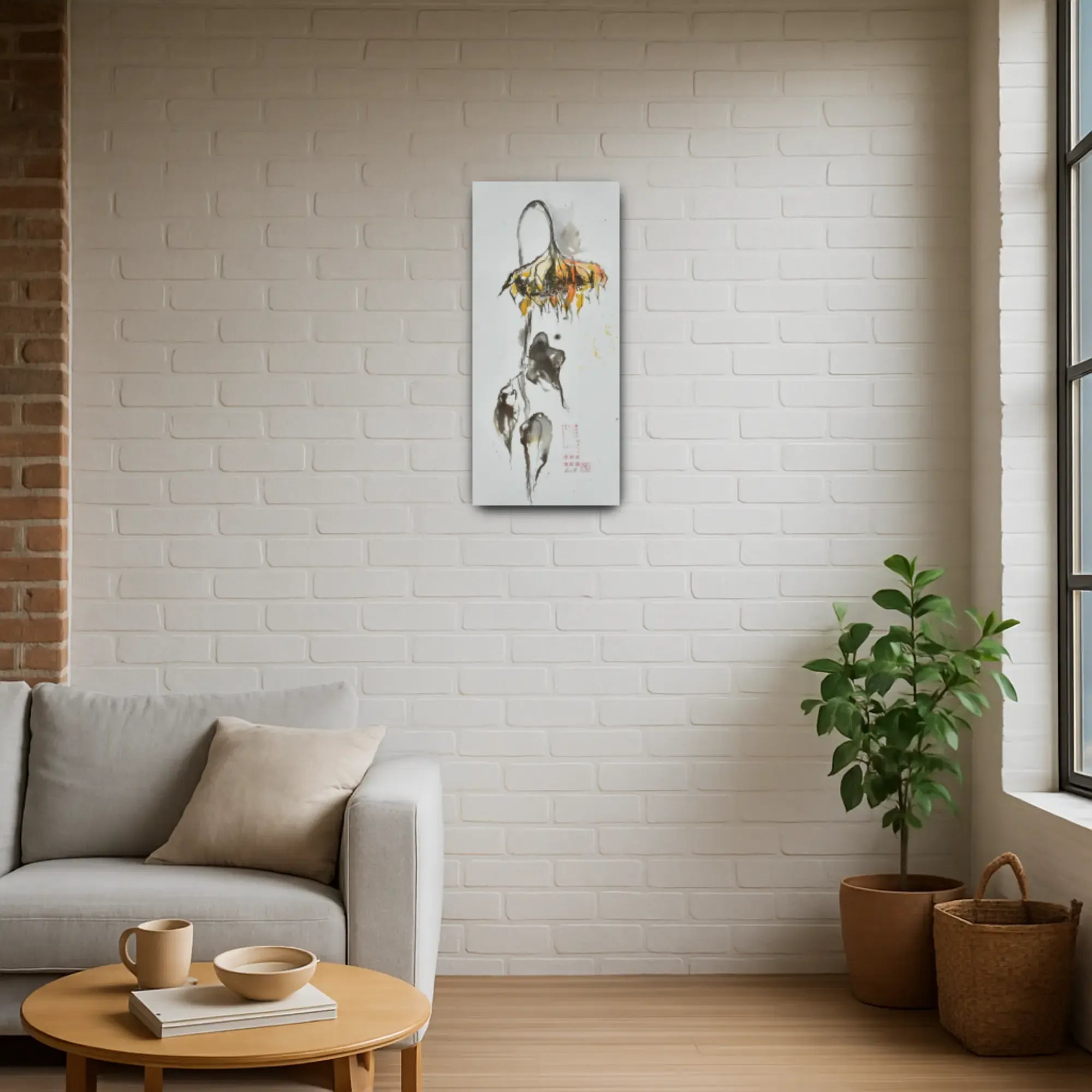 Großes Aquarellbild - Naturrealistisches Wandgemälde Élégie d’Helianthus small