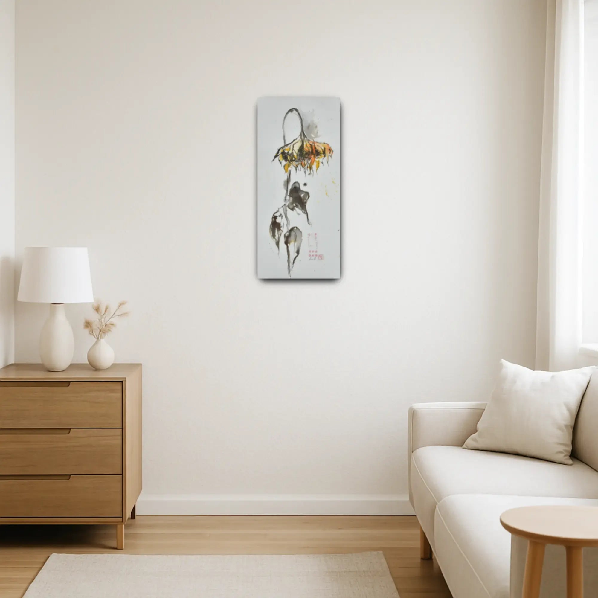 Großes Aquarellbild - Naturrealistisches Wandgemälde Élégie d’Helianthus small