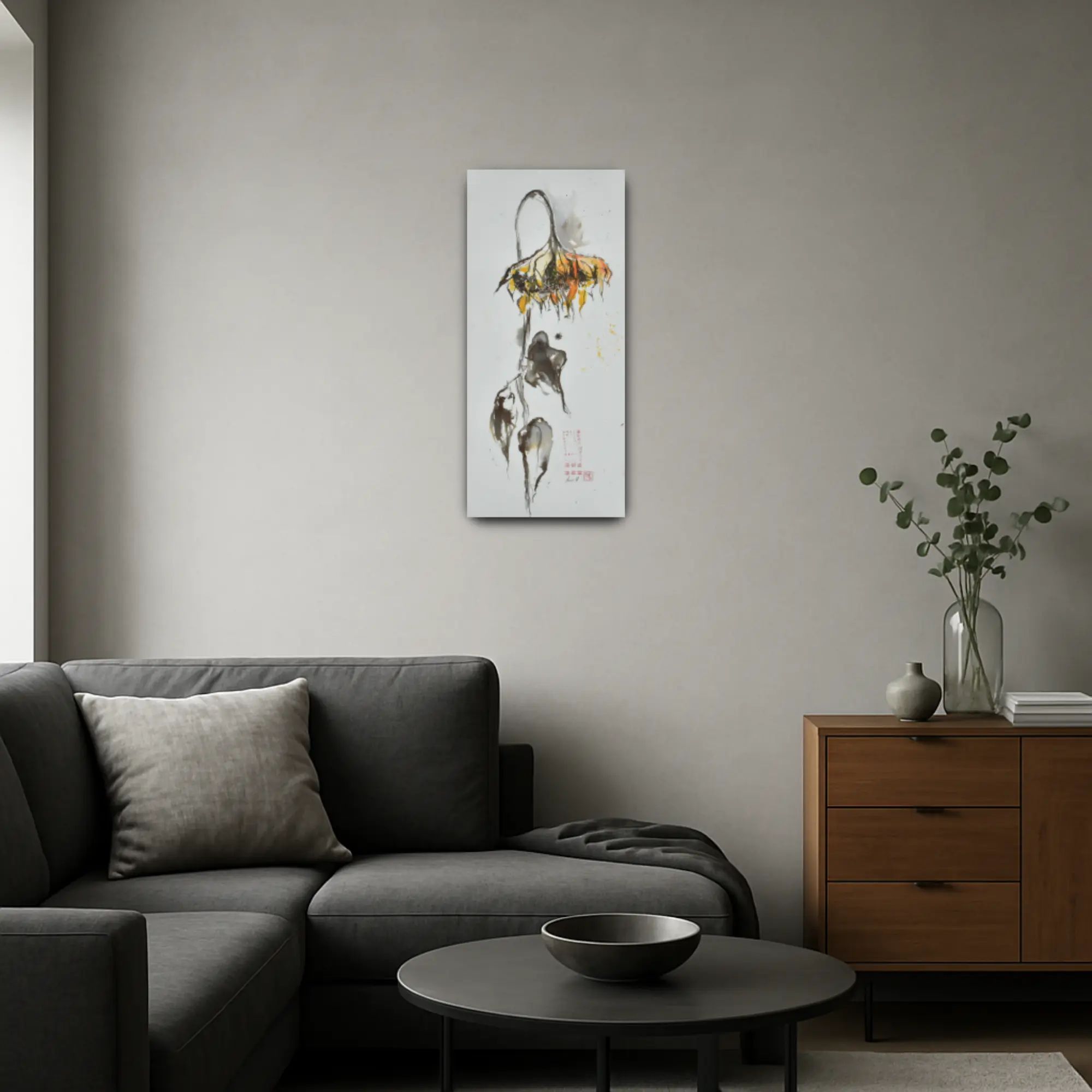 Großes Aquarellbild - Naturrealistisches Wandgemälde Élégie d’Helianthus small